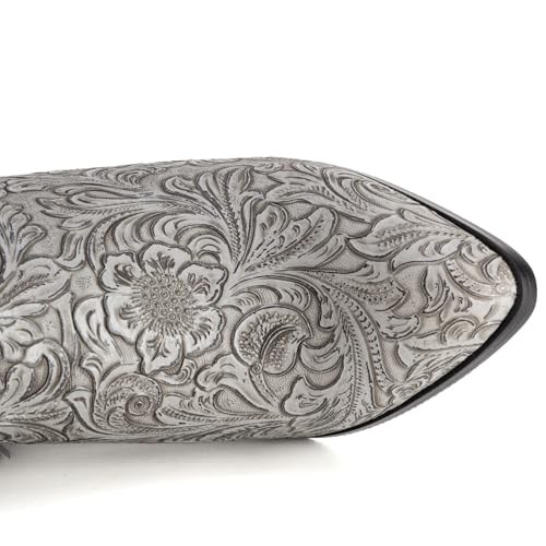 LIPIJIXI Vintage Print Cowboy Boots for Women Slip On Stacked Heel Clubwear Wedding Party Casual Wide Calf V-neck Country Cowgirl Western Grey Ankle Boots Size 5 von LIPIJIXI