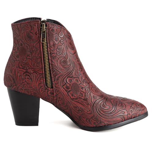 LIPIJIXI Vintage Print Cowboy Boots for Women Slip On Stacked Heel Clubwear Wedding Party Casual Wide Calf V-neck Country Cowgirl Western Red Ankle Boots Size 1 von LIPIJIXI
