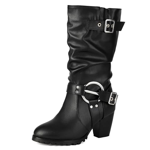 LIPIJIXI Women Fashion Knee High Slim 70s GoGo Boots Round Toe Chunky High Heels Platform Patent Side Zipper Clubwear Party Evening Wedding Tall Disco Boots Size 5 von LIPIJIXI