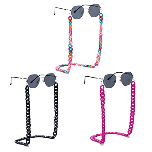 LIPIODOL 3 Stück Brillenketten Acryl Brillenkette Brillenkettenhalter mi t Verstellbar Gummischlaufe auf Sonnenbrillen Band Brillen Halter Kette für Brillen und Sonnenbrillen von LIPIODOL