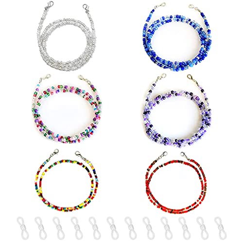 LIPIODOL 6 Stücke Gesichtsschutz Brillenkette Brillenband Lanyard mit Gummiring Ohrhaken, Bunt Sport Brillenschnur/Brillenkordel/Hals Lanyard/Brillen Halter Set für Sonnenbrillen Lesebrillen von LIPIODOL