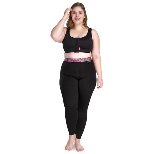 LIPOELASTIC Active Leggings - Medizinische Kompressionsleggings, Lipödem-Kompressionsleggings für Damen (DE/NL/SE/PL, Alphanumerisch, XXL, Große Größen, Regular, Schwarz, Buntes Gummiband) von LIPOELASTIC