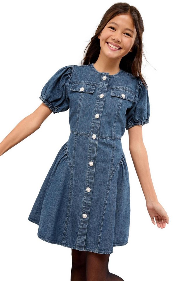 LIPSY Jeanskleid Lipsy Jeanskleid mit Puffärmeln und Strass (1-tlg) von LIPSY