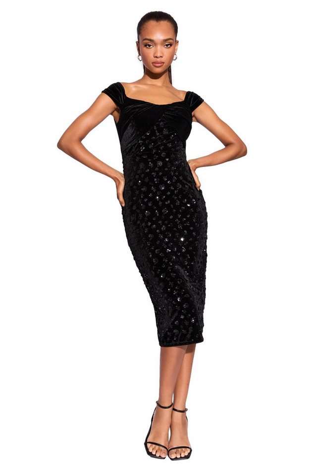 LIPSY Midikleid Lipsy Samt-Pailletten-Mix Bardot-Midikleid, Petite (1-tlg) von LIPSY