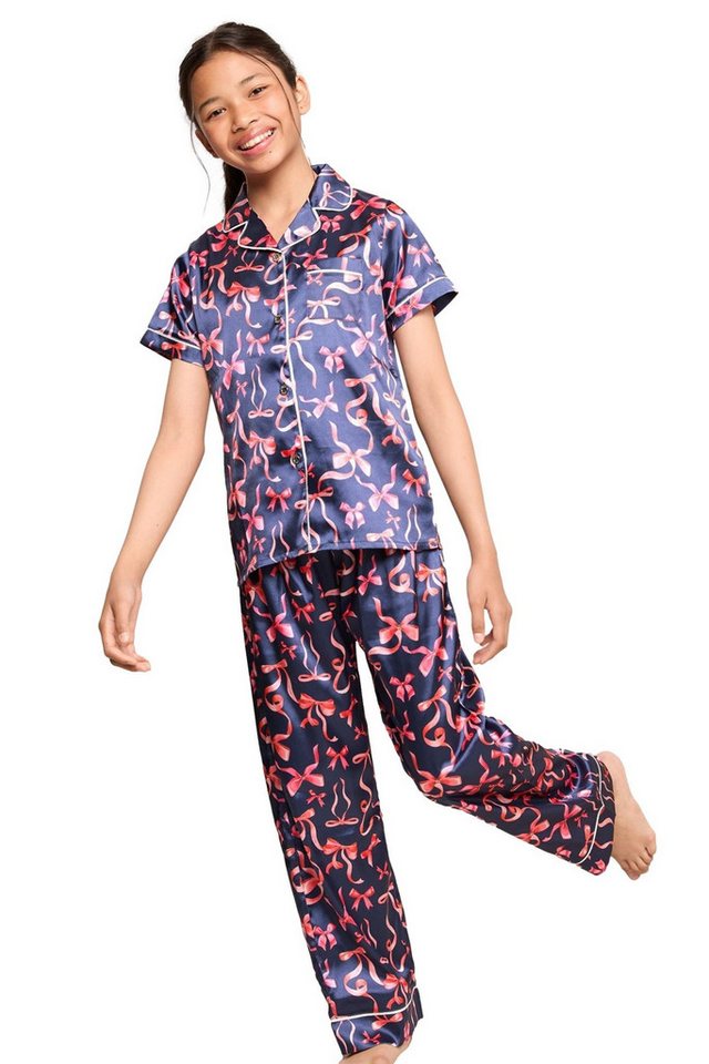 LIPSY Pyjama Lipsy Schlafanzug mit Satinhemd und langer Hose (2 tlg) von LIPSY