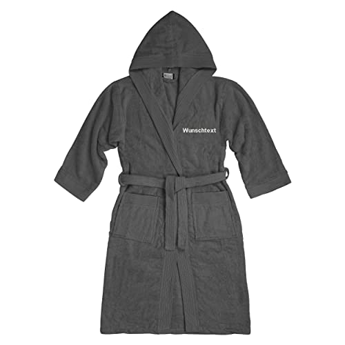 LIQUISIGN Bademantel mit Name Wunschtext bestickt | Personalisierter Bademantel Größe S/M | Morgenmantel kuschelig Unisex aus 100% Baumwolle | Anthrazit von LIQUISIGN