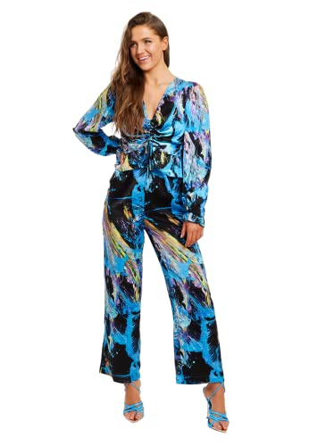 LIQUORISH Damen mehrfarbiger Abstrakter Jumpsuit mit gerüschter Vorderseite und Langen Ärmeln Jumpsuits & Playsuits, 42 von LIQUORISH