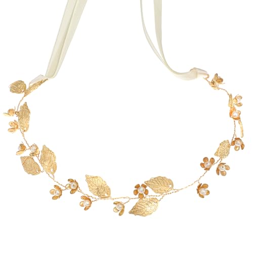 LIQWEI 1 Stück Braut Stirnband Haarschmuck, Blatt Goldenes Stirnband Hochzeit Haarreif Gold Blätter Tiara Haarband Brautschmuck Frauen Kopfbügel Modischer Goldenes Haarreben Für Frauen Alltagsparty von LIQWEI
