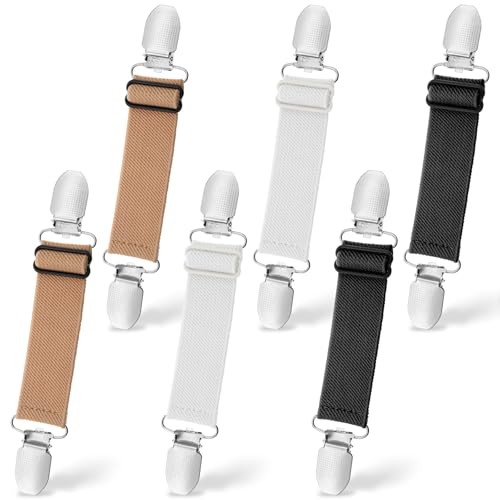 LIQWEI 6 Stück Clips für Kleidung, Einstellbar Kleid Cinch Pullover Clips Unisex Handschuh Clip Taillenmieder Clip 3 Farben Strickjacke Zubehör für Kleidung Hemden Schürzen (Schwarz+Weiß+Braun) von LIQWEI