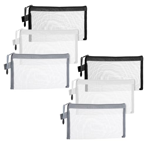 LIQWEI 6 Stück Transparente Federmäppchen, Zip Mesh Reißverschluss Nylon Mäppchen Transparentes Mäppchen Schreibwaren Aufbewahrungsbeutel Für Reise Kosmetik Schule Bürobedarf von LIQWEI