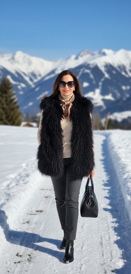 LIRA Deko Fellweste Damen Pelzweste LUXUS mongolische Fellweste Tibetlamm Wintertrend 36 Uni, 100 % echtes Tibetlamm, weich & kuschelig, hochwertig von LIRA Deko