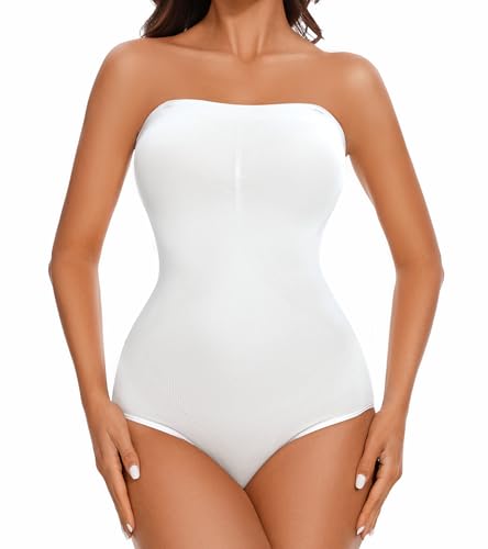 LIRASDIS Trägerloser Shapewear-Body für Damen, Bauchkontrolle, Po-Lifter, Slip, Bodyshaper, nahtloses formendes Tanktop, Weiss/opulenter Garten, X-Large von LIRASDIS