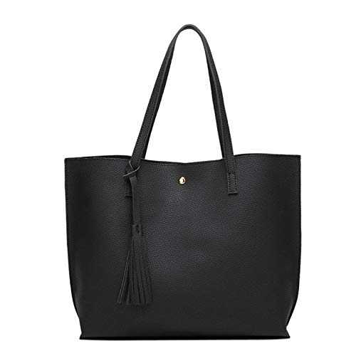 LIRENSHIGE Damen Handtaschen Schwarz Groß Taschen Leder Moderne Damen Handtasche Gross Schultertasche Frauen Umhängetasche, Henkeltaschen Shopper Tasche (Schwarz) von LIRENSHIGE