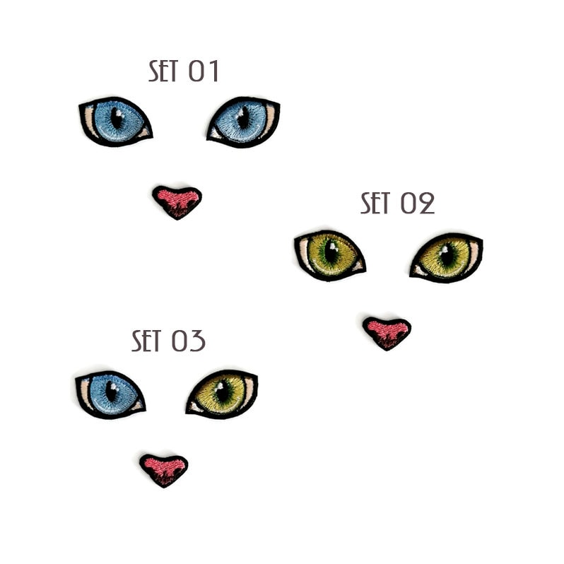 Katzenaugen Patches. Katzen Augen Und Nasenflicken. Aufnäher, Aufbügeln, Aufnähen. Größe B 3cm von LIRIOBLANCOart