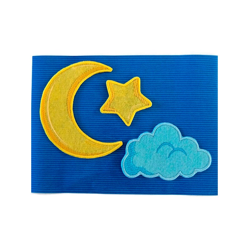 Set Von 3 Applikationen Filz Patches, Sternennacht Kinderzimmer Bestickte Wolken Patch, Mond Stern Aufnähen von LIRIOBLANCOart