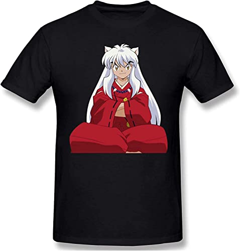 Inuyasha Men's Comfortable Short Sleeve Shirts Crew Neck Personality Fashion T-Shirt Black T-Shirts & Hemden(X-Large) von LIROHUIH
