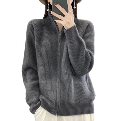 Damen Cardigan Aus Merinowolle Gerippter Strick Cardigan Vorne Offen Durchgehender Reißverschluss Damen Pullover Mantel Herbst Winter Weich Warm Strickjacke Pullover Oberbekleidung Sweatshirt Mante von LIROMA