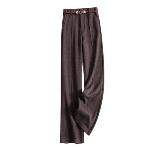 LIUYUYOUGO Hose Mit Weitem Bein Für Damen Winter Vintage Hohe Taille Palazzo Hose Wollmischung Elegante Business Bürohose Schlupfhose Herbst Gerades Bein Hose Mit Gürtel Kaffee S von LIUYUYOUGO