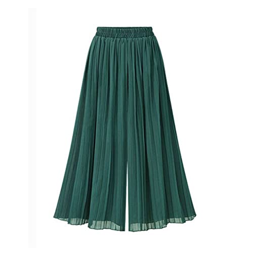 LIUYUYOUGO Palazzo Hose Damen-Chiffon-Hose Mit Bein Einfarbig Plissiert Elastisch Hohe Taille Palazzo-Hose Sommer Locker Geschnittene Beinhose Fließende Culottes-Hose Waldgr, Forest Green von LIUYUYOUGO