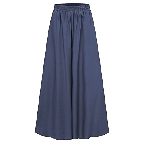 LIUYUYOUGO Wide Leg Hose Damen, Culottes Hose Weite Beine Hosenrock Uni Übergröße Elastische Hohe Taille Palazzohose Elegante Leichte Fließende Sommerhose Böhmen Strandhose Freizeithose,Blau,M von LIUYUYOUGO