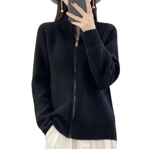 LIUYUYOUGO Strickjacke Aus Merinowolle Für Damen Gerippte Strickjacke Vorne Offen Durchgehender Reißverschluss Damenpullover Mantel Herbst Winter Weich Warm Strickjacke Pullover Oberbekleidung SWE von LIROMA