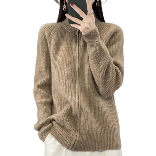 LIROMA Strickjacke Aus Merinowolle Für Damen - Braun - Klassisch - Langarm - Winter - M - Mit Reißverschluss - Cardigan - Damen, Winter - Strickjacke von LIROMA