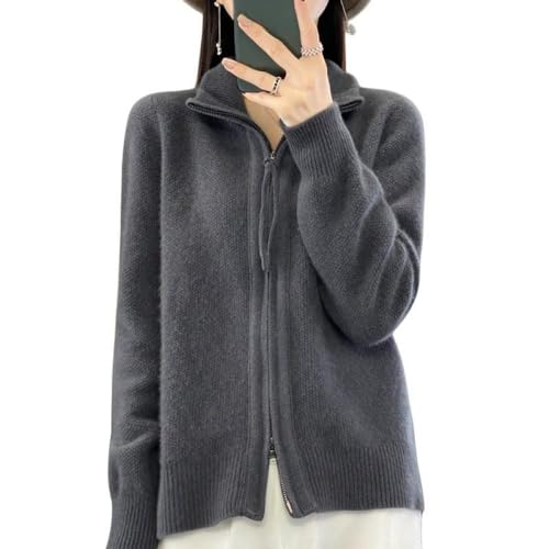 Strickjacke Aus Merinowolle Für Damen Strickjacke Vorne Offen Doppelreißverschluss Damenpullover Mantel Herbst Winter Weiche Kaschmir Strickjacke Pullover Oberbekleidung Sweatshirt Mantel Grau S von LIROMA