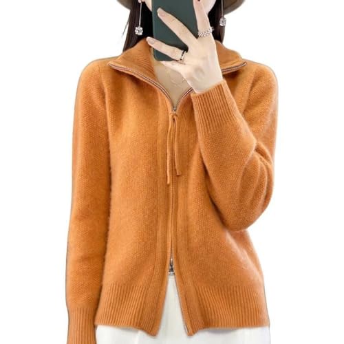 Strickjacke Aus Merinowolle Für Damen Strickjacke Vorne Offen Doppelreißverschluss Damenpullover Mantel Herbst Winter Weiche Kaschmir Strickjacke Pullover Oberbekleidung Sweatshirt Mantel Orange Xl von LIROMA