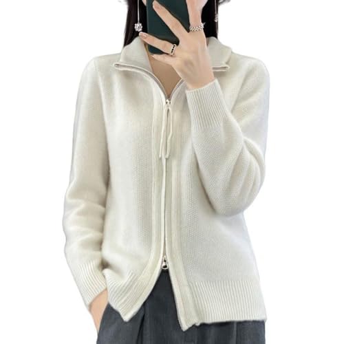 Strickjacke Aus Merinowolle Für Damen Strickjacke Vorne Offen Doppelreißverschluss Damenpullover Mantel Herbst Winter Weiche Kaschmir Strickjacke Pullover Oberbekleidung Sweatshirt Mantel Weiß Xl von LIROMA