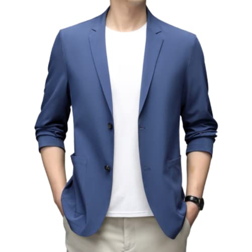 Blazer Herren,Lässiger Sommer-Blazer Für Herren Leichter Anzug Einreiher Eisseide Sportjacke Knopf Formelle Business-Anzugjacken Geeignet Für Party Datum Abschlussball Hochzeit Smoking,Marineblau,Xx von LIRU