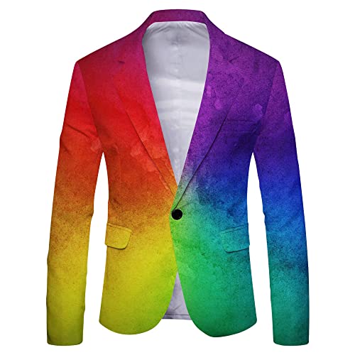 LIRU Blazer Herren,1 Knopf Casual Blazer Sommer Regenbogen Färben Anzug Mantel Lockere Passform Sportjacke Knopf Formale Business Anzug Jacken Geeignet Für Party Date Abschlussball Hochzeit Smoking,L von LIRU