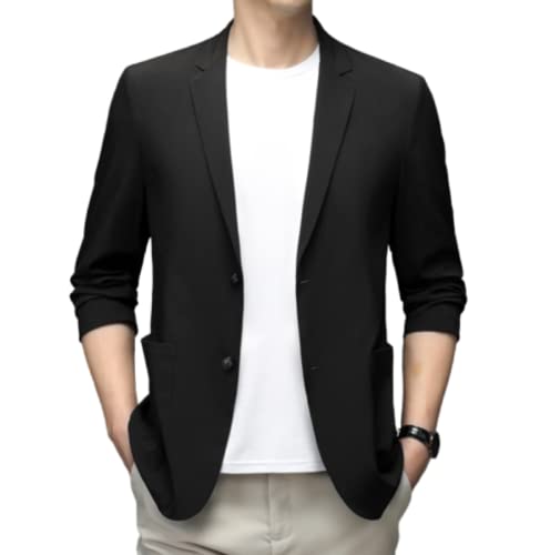 LIRU Blazer Herren,Herren Casual Blazer Sommer Leichter Anzug Einreihige Eisseide Sportjacke Knopf Formal Business Anzug Jacken Geeignet Für Party Datum Abschlussball Hochzeit Smoking,Schwarz,XXL von LIRU