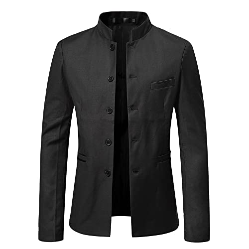 LIRU Sakko Herren Sportlich,Herren Casual Blazer Schwarz Slim Fit Blazer Stehkragen Jacke Tang Anzug Elegant Formale Business Anzugjacke Geeignet Für Party Date Abschlussball Hochzeit Smoking,L von LIRU