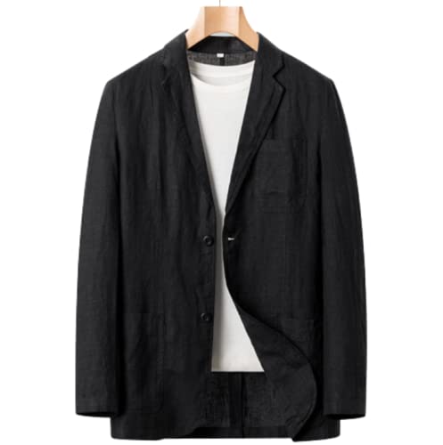 Sakko,Lässiger Herren-Blazer Sommer Leinen Anzug Mantel Einreihig Lockere Passform Sportjacke Knopf Formelle Business-Anzugjacken Geeignet Für Party Datum Abschlussball Hochzeit Smoking Schwarz XL von LIRU