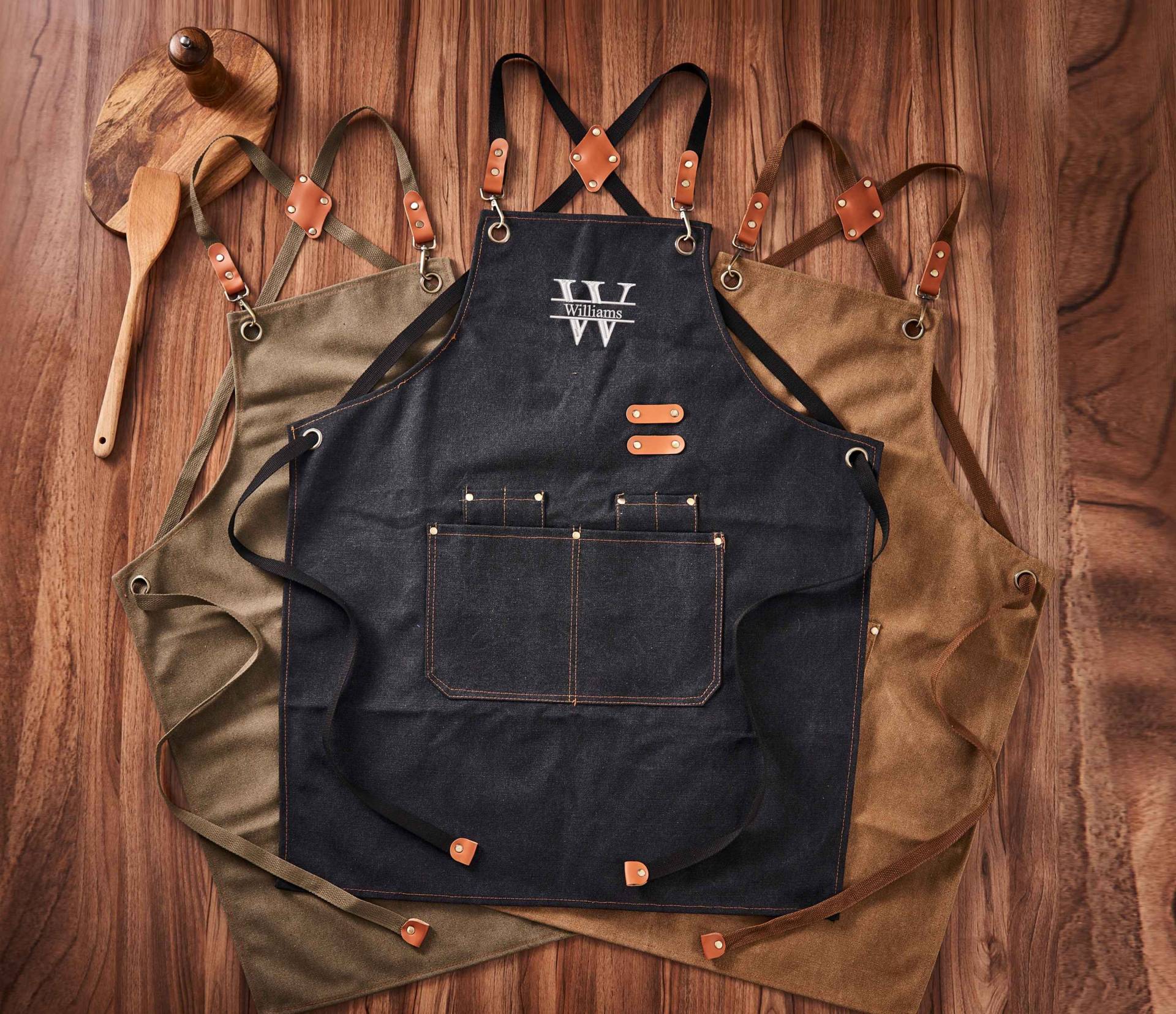 Personalisierte Leinwand Schürze, Individuelles Vatertagsgeschenk, Barkeeper Bestickte Barbeque Herren Kochschürze, Weihnachtsgeschenk von LISABAG01