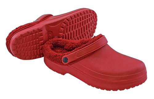 Hausschuhe Winter Clogs Gartenschuhe Sabots Pantoletten - gefüttert - Größe 37-49 (Red, EU Schuhgrößensystem, Erwachsene, Numerisch, M, 42) von LISTAR