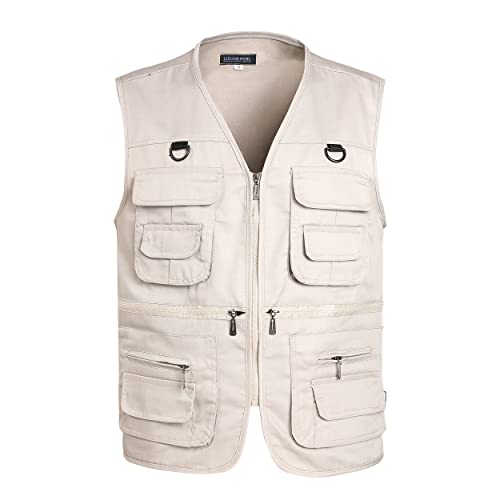 LISUHEPEAL Herren Angelweste Sommer Outdoor Arbeit Safari Reise Foto Weste mit mehreren Taschen, Beige, X-Large von LISUHEPEAL