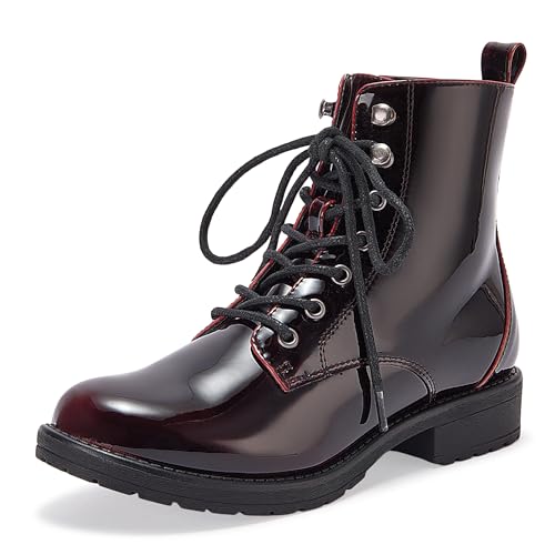 LISYIIZ Damen Kampfstiefel, modische Stiefeletten, seitlicher Reißverschluss, Schnürschuhe für Herbst und Winter 2025, Burgunder, 39.5 EU von LISYIIZ
