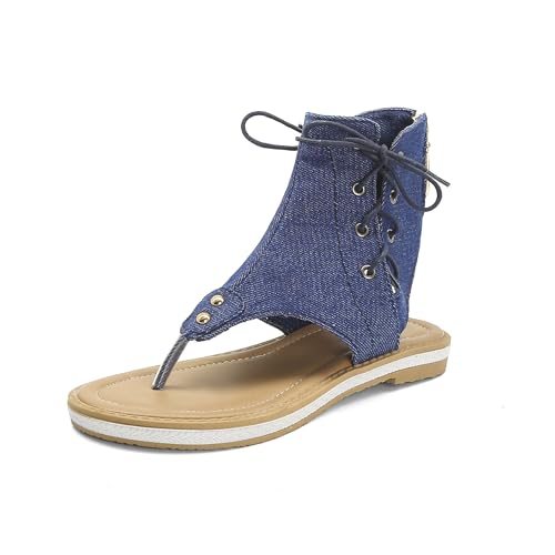 LISYIIZ Damen SS1011 Flache Sandale mit Hoch Spitze Synthetik Reißverschluss Dunkelblau - 38.5 EU LISYIIZ Damen SS1011 Flache Sandale mit Hoch Spitze Synthetik Reißverschluss Dunkelblau - 38.5 EU von LISYIIZ