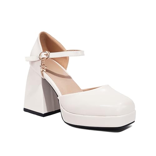 LISYIIZ Damen SS1014 Pumps D-Orsay mit Blockabsatz Hoch Geschlossen Schnalle Niedrig Spitze Beige - 41 EU LISYIIZ Damen SS1014 Pumps D-Orsay mit Blockabsatz Hoch Geschlossen Schnalle Niedrig Spitze Beige - 41 EU von LISYIIZ