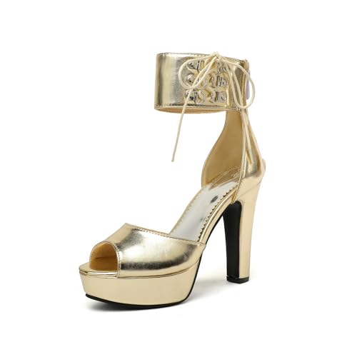 LISYIIZ Damen SS1025 Sandale Mit Absatz mit Klobig Niedrig Schnürsenkel Festkörper Hoch Spitze Gold - 38.5 EU LISYIIZ Damen SS1025 Sandale Mit Absatz mit Klobig Niedrig Schnürsenkel Festkörper Hoch Spitze Gold - 38.5 EU von LISYIIZ