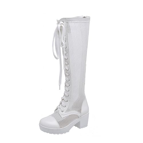 LISYIIZ Damen SS1030 Stiefel mit Blockabsatz Niedrig Halblang Kariert Geschlossen Klassischer Schnürhalbschuh Weißer Reißverschluss - 36.5 EU LISYIIZ Damen SS1030 Stiefel mit Blockabsatz Niedrig Halblang Kariert Geschlossen Klassischer Schnürhalbschuh Weißer Reißverschluss - 36.5 EU von LISYIIZ