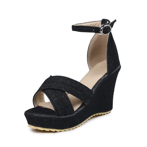 LISYIIZ Damen SS1038 Sandale mit Keilabsatz Niedrig Adjustable Strap Schnalle Festkörper Schwarz - 41 EU LISYIIZ Damen SS1038 Sandale mit Keilabsatz Niedrig Adjustable Strap Schnalle Festkörper Schwarz - 41 EU von LISYIIZ