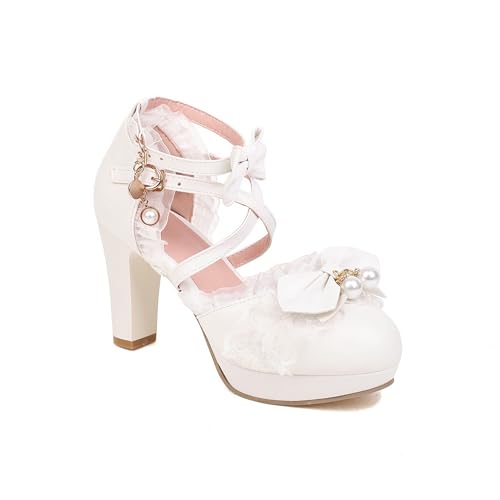 LISYIIZ Damen SS1039 Pumps Mary Jane mit Klobig Hoch Lesbie Festkörper Schleife Weiß - 35 EU LISYIIZ Damen SS1039 Pumps Mary Jane mit Klobig Hoch Lesbie Festkörper Schleife Weiß - 35 EU von LISYIIZ