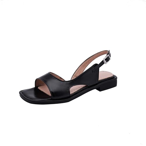 LISYIIZ Damen SS1042 Flache Sandale mit Schnalle Synthetik Adjustable Strap Schwarz - 41 EU LISYIIZ Damen SS1042 Flache Sandale mit Schnalle Synthetik Adjustable Strap Schwarz - 41 EU von LISYIIZ