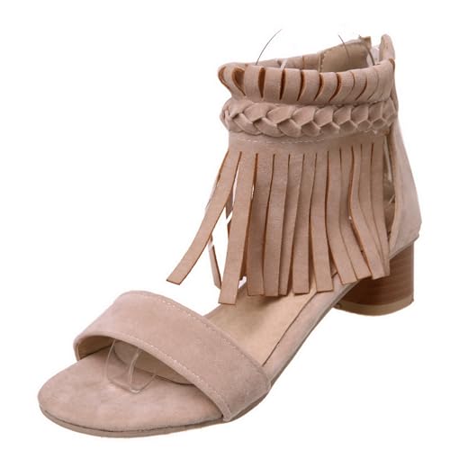 LISYIIZ Damen SS1055 Sandale mit Blockabsatz Niedrig Chain Strap Fransen Niedrig Spitze Aprikosen Farbe - 37 EU LISYIIZ Damen SS1055 Sandale mit Blockabsatz Niedrig Chain Strap Fransen Niedrig Spitze Aprikosen Farbe - 37 EU von LISYIIZ