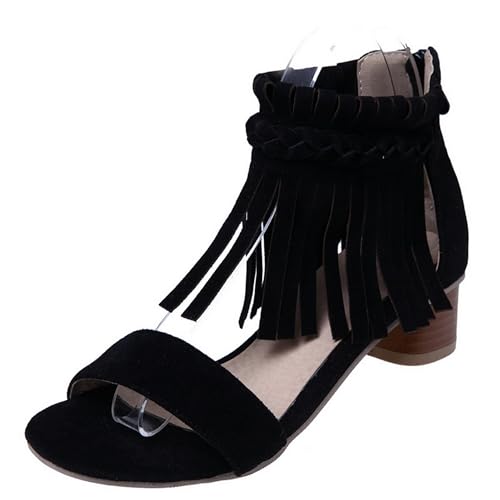 LISYIIZ Damen SS1055 Sandale mit Blockabsatz Niedrig Chain Strap Fransen Niedrig Spitze Schwarz - 42.5 EU LISYIIZ Damen SS1055 Sandale mit Blockabsatz Niedrig Chain Strap Fransen Niedrig Spitze Schwarz - 42.5 EU von LISYIIZ