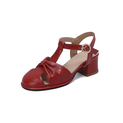 LISYIIZ Damen SS945 Sandale Mit Absatz mit Blockabsatz Niedrig Geschlossen Schleife Quadratisch Absatz Rot - 39.5 EU LISYIIZ Damen SS945 Sandale Mit Absatz mit Blockabsatz Niedrig Geschlossen Schleife Quadratisch Absatz Rot - 39.5 EU von LISYIIZ
