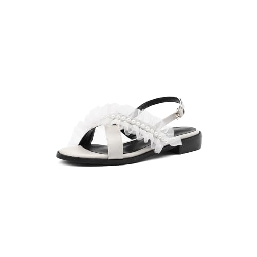 LISYIIZ Damen SS955 Flache Sandale mit Niedrig Spitze Synthetik Mit Perlen Weiß - 35 EU LISYIIZ Damen SS955 Flache Sandale mit Niedrig Spitze Synthetik Mit Perlen Weiß - 35 EU von LISYIIZ