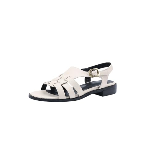LISYIIZ Damen SS956 Flache Sandale mit Niedrig Spitze Flechten Komfort Elfenbein - 39.5 EU LISYIIZ Damen SS956 Flache Sandale mit Niedrig Spitze Flechten Komfort Elfenbein - 39.5 EU von LISYIIZ